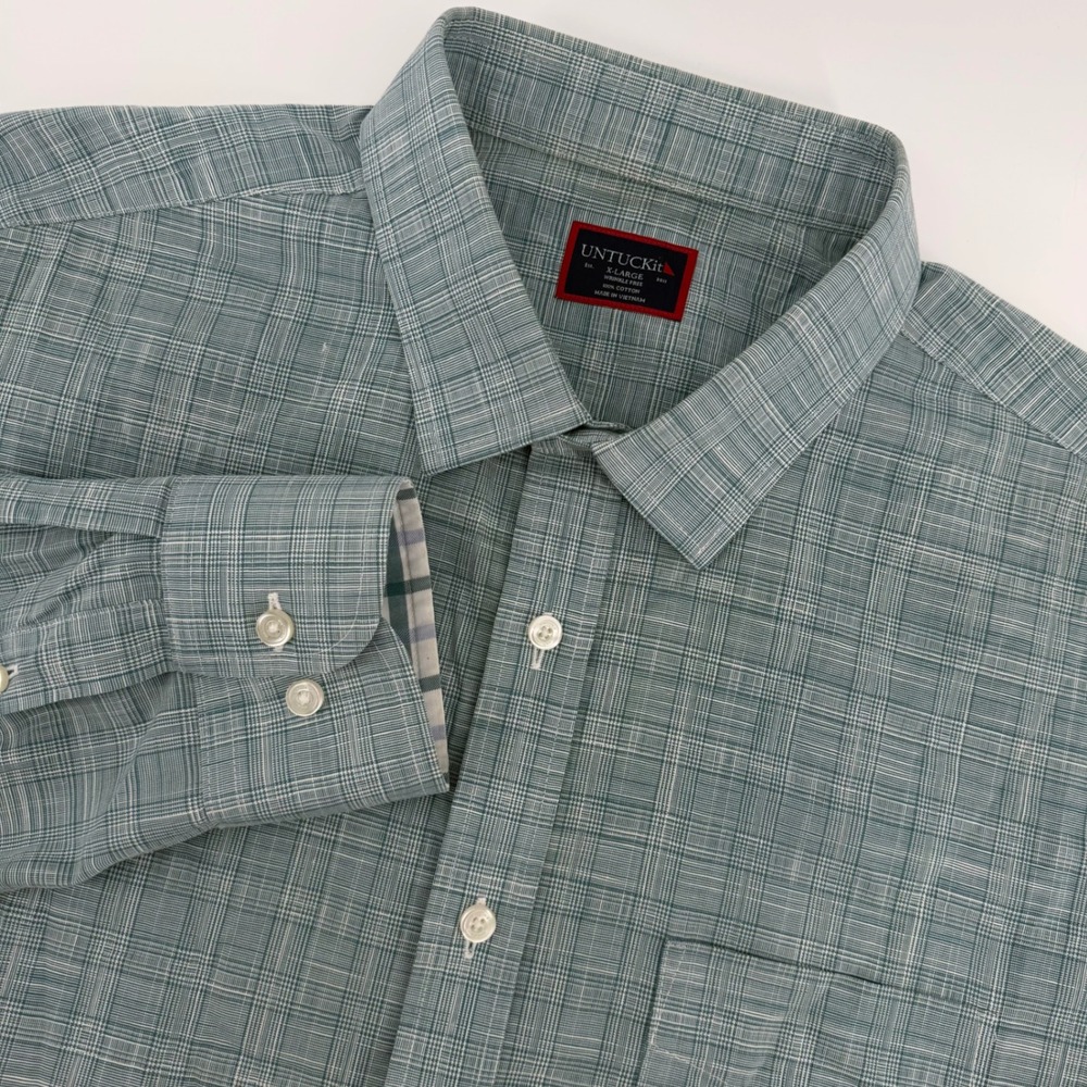 UNTUCKit Avellino WF Shirt Mens XL Green Glen Plaid Wrinkle Free Button Down